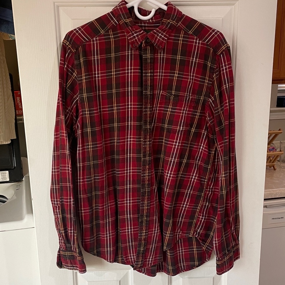 Eddie Bauer Red and Black Plaid Button Down Shirt